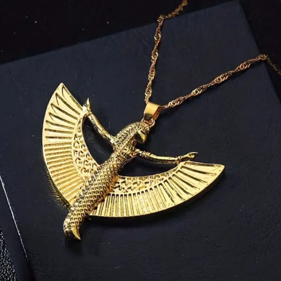 Goddess Pewter Ancient Egyptian Deity Pendant Jewelry Gold Twist Rope Chain - Picture 2 of 3